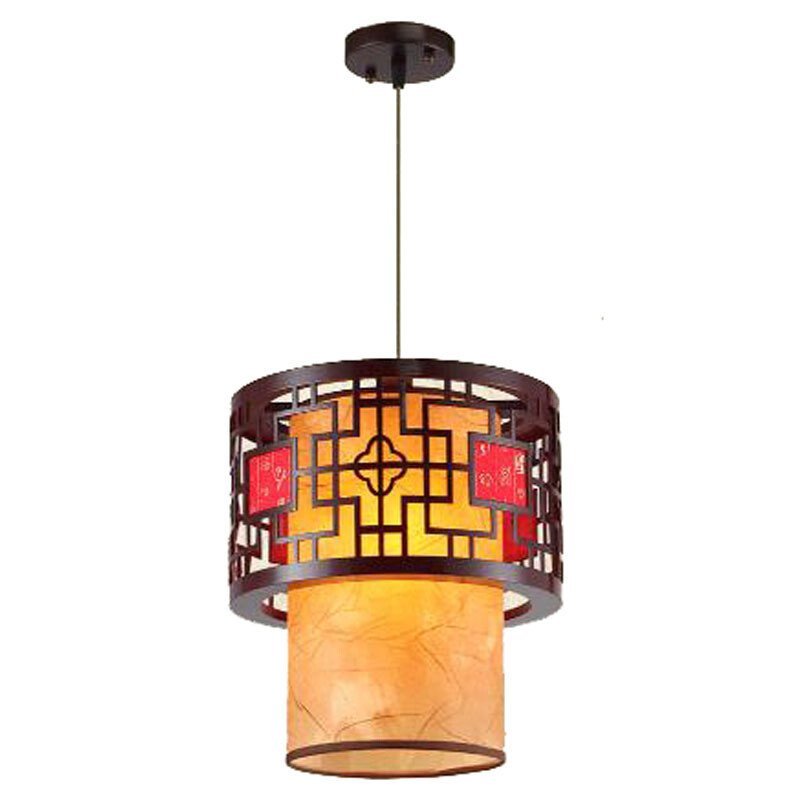 欧伦萨 中式复古羊皮吊灯简约时尚led仿古过道中式灯具创意仿古玄关