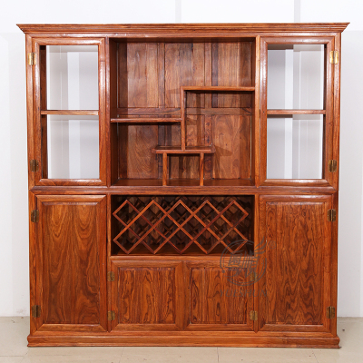 粤顺红木酒柜 花梨木红酒柜 实木间厅柜酒架 新中式客厅酒柜博古柜玻璃柜G38