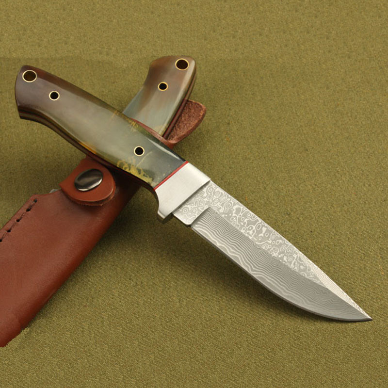 spike大马士革刀手工翡翠梦境小直刀收藏礼品小刀具进口大马士革钢刀