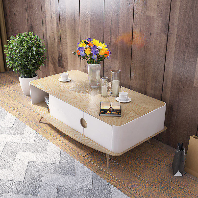 斯品家居 泊系列茶几 白蜡木茶几 简约圆弧储物茶几