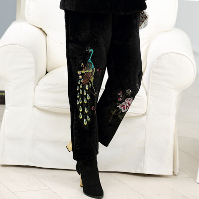 余果贝尔(YoungBell)冬季中老款女装加厚裤子妈妈装 女式棉裤加绒裤厂家直销一件代发棉裤