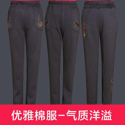 余果贝尔(YoungBell)中老年女裤加绒加厚棉裤外穿妈妈装2017冬季老人奶奶长裤秋冬裤子棉裤
