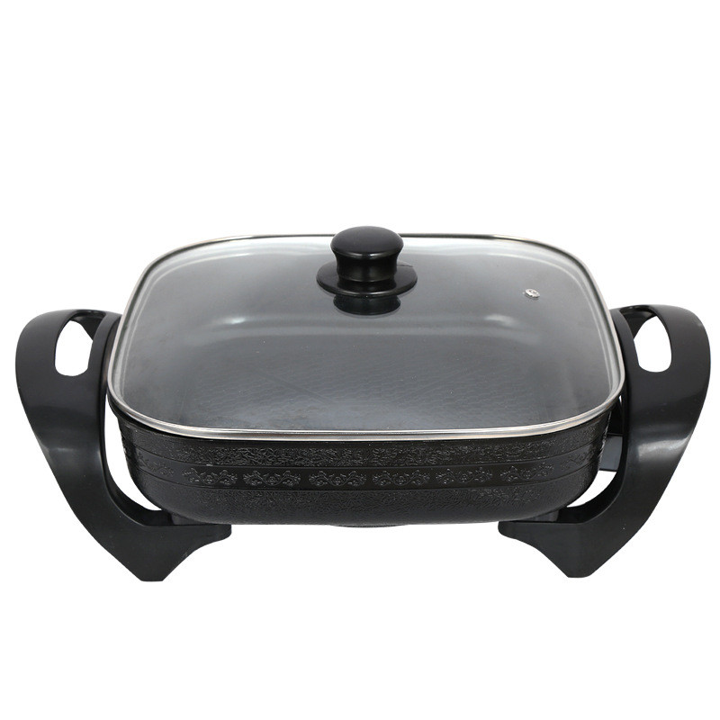 不锈钢蒸炒锅 韩式方锅多功能电热方锅 自动控温节能电热锅红色30*30*