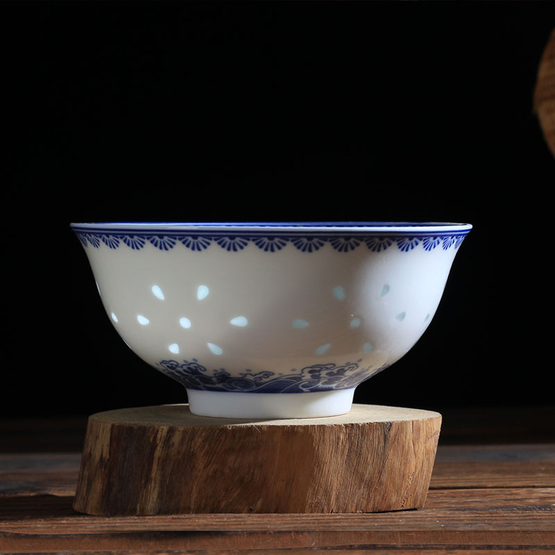 lichen 景德镇青花玲珑陶瓷碗 釉中彩陶瓷器饭碗 年年有鱼 5英寸饭碗1