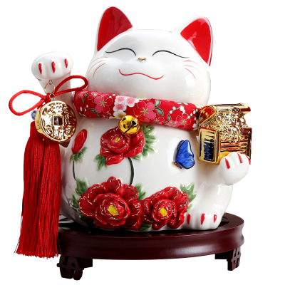 大号10寸陶瓷招财猫摆件陶瓷存钱罐招财猫储蓄罐礼盒装办公室前台客厅玄关酒柜家居装饰摆件送朋友商铺开业礼品乔迁礼物