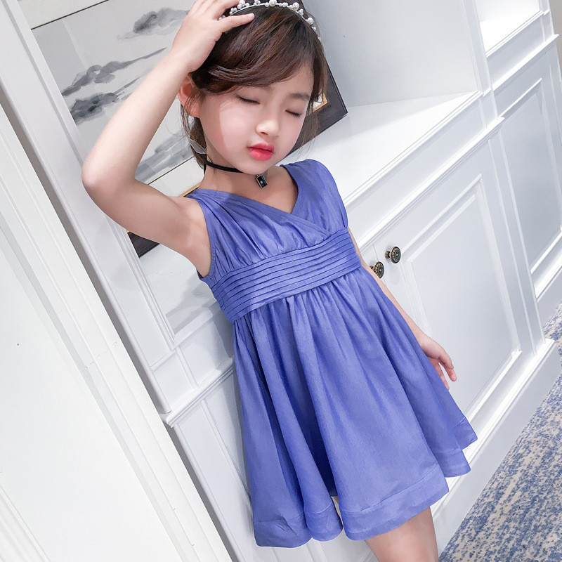 笛钰女童连衣裙夏季2017新款韩版中大童时尚公主裙子小女孩无袖背心裙