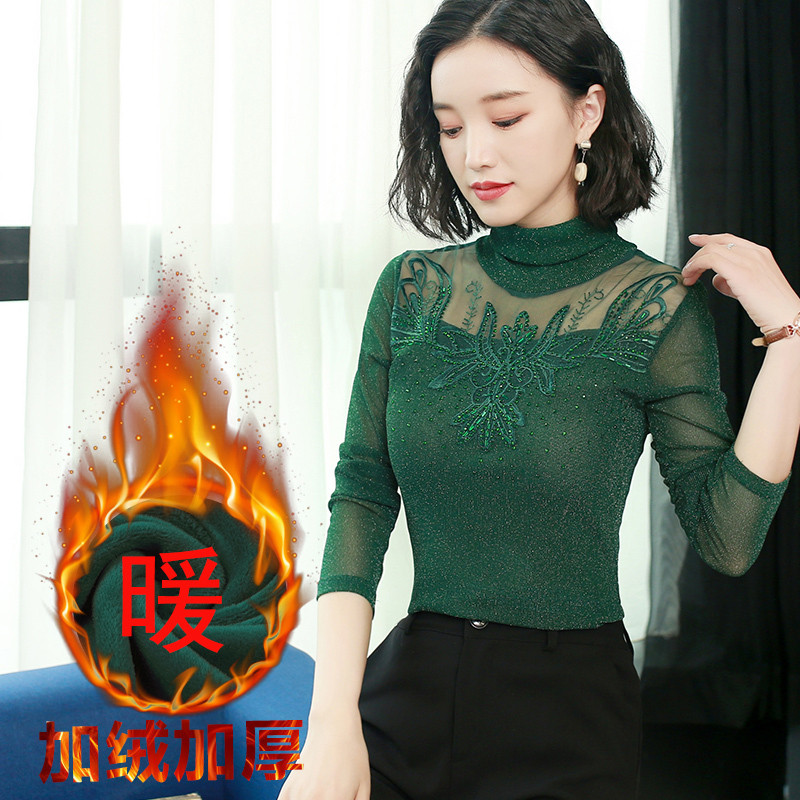 无畏衣衣2018新款女春装韩版百搭长袖波点雪纺衫透视性感打底衫上衣