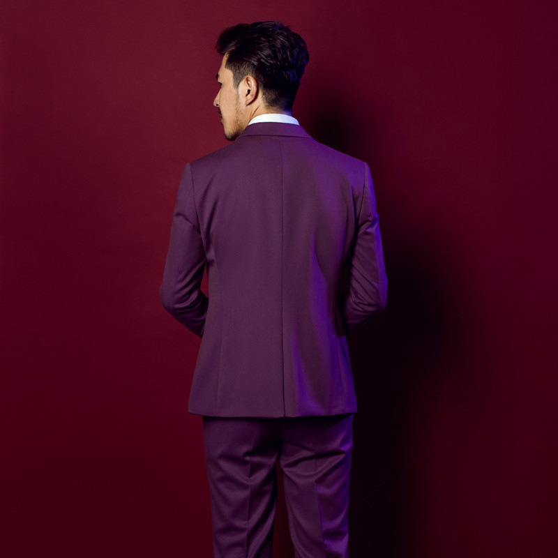 2016新款结婚西装男士平驳领修身紫色商务绅士西服男套装新郎伴郎礼服