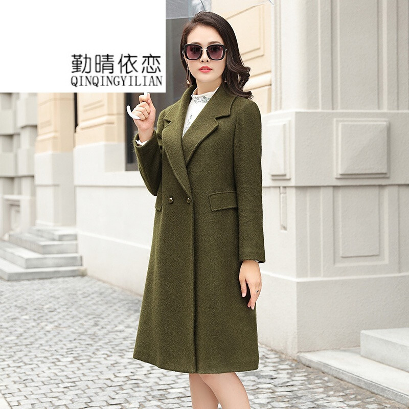 勤晴依恋妈妈毛呢外套女中长款过膝秋冬装大码