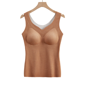 猫人德绒无痕保暖背心女带胸垫加绒加厚冬季防寒发热内穿一体上衣