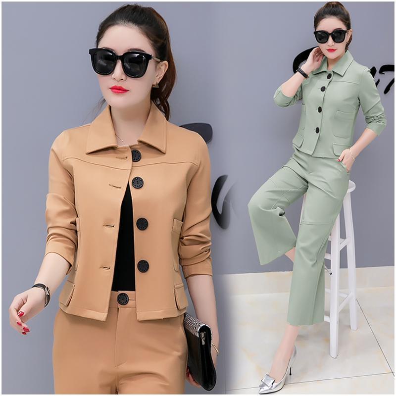 时尚两件套女春季九分阔腿套装女 休闲短外套套装韩版2017依伶梦