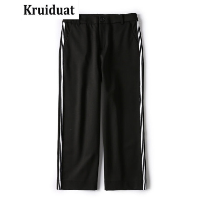 Kruidvat2017春新款阔腿裤女休闲显瘦八分裤高腰直筒裤WGW黑色