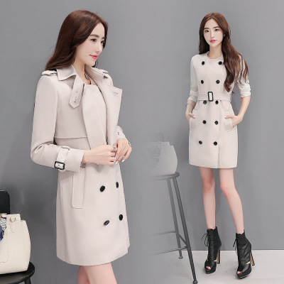 莞馨(wanxin)风衣女韩版2016秋季新款中长款女士外套 两件套显瘦休闲时尚女装