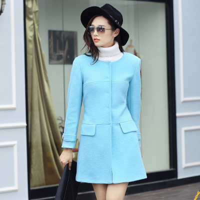 莞馨(wanxin)新款2016秋冬新款长呢子大衣 气质修身加厚长款过膝毛呢外套女