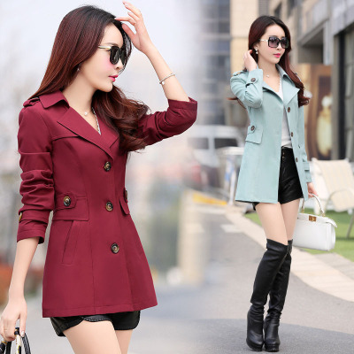 莞馨风衣女 翻领长袖纯色单排扣女式短裤风衣 新 韩版 新