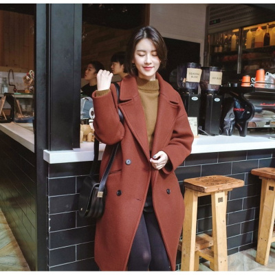 莞馨秋装韩版女装格子毛呢外套冬修身显瘦长款加厚茧型呢子大衣