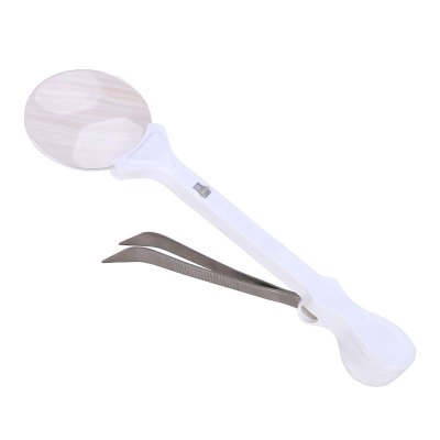 OUJIN5倍带LED灯放大镜镊子式辅助放大镜集邮检测观察细小零配件放大镜带夹子放大镜5倍