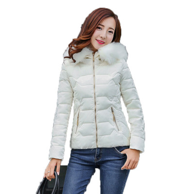 冬季户外运动休闲保暖连帽外套女连帽大毛领短款羽绒服女韩版修身棉衣女