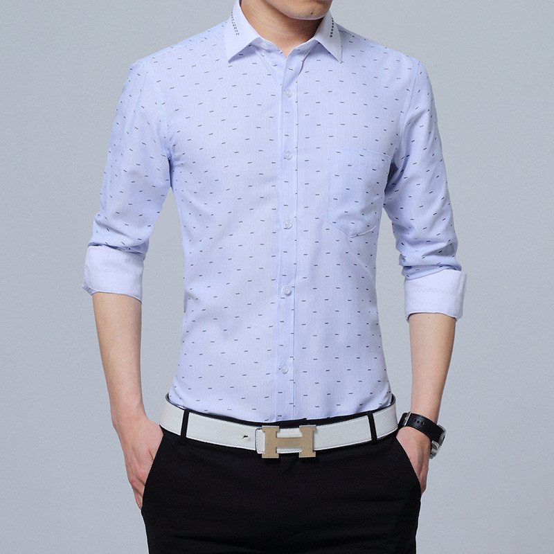 春季新款刺绣衬衣男士长袖领子袖口绣花文艺免烫衬衫dxb262c10