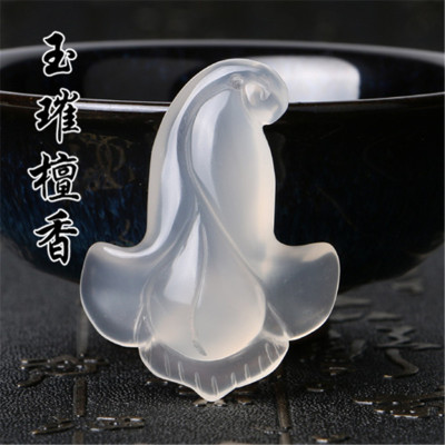 玉璀檀香 纯洁之花 玉髓玉兰花吊坠 男女款玛瑙项坠挂件