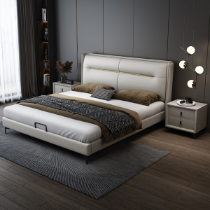 一米色彩 现代简约主卧1.5米1.8米双人储物大床极简轻奢软包科技布床