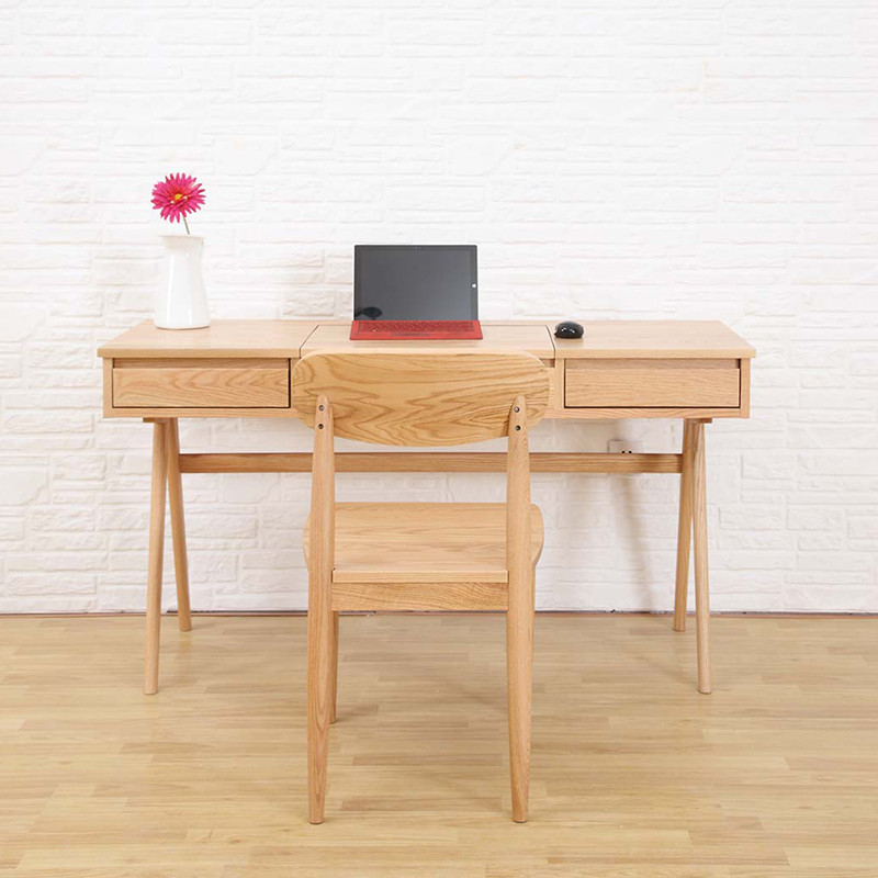 千住明翻盖梳妆台现代简约功能日式北欧橡木小户型电脑桌实木书桌