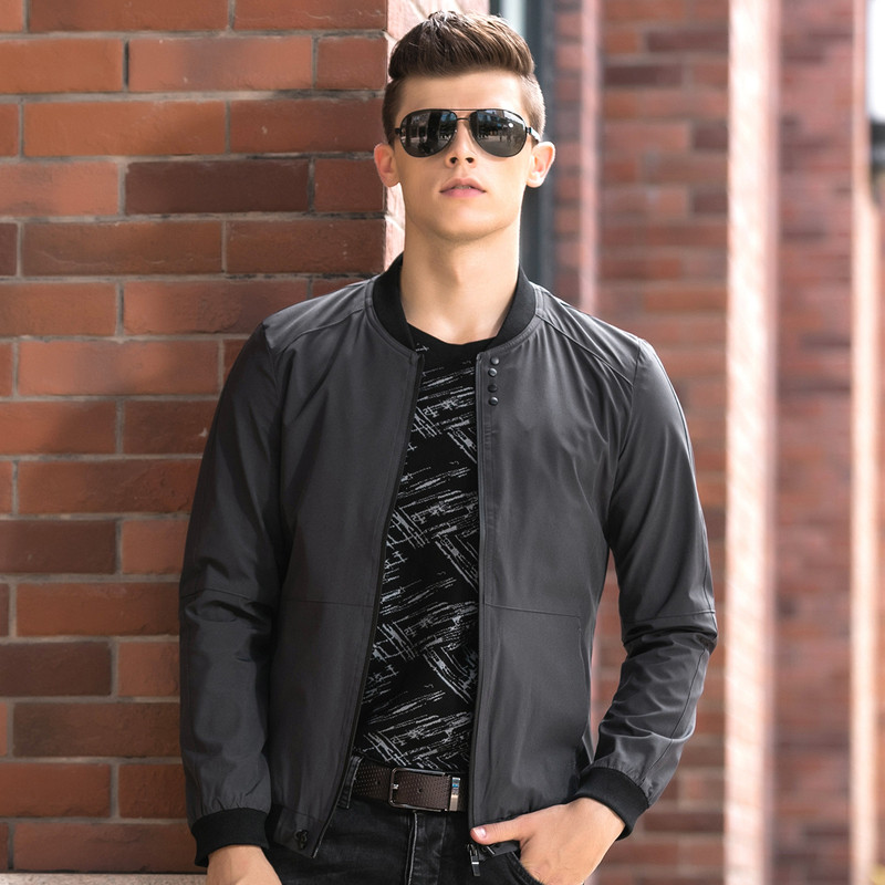 新品秋冬款男装纯色长袖立领时尚都市风休闲外穿修身男士夹克外套