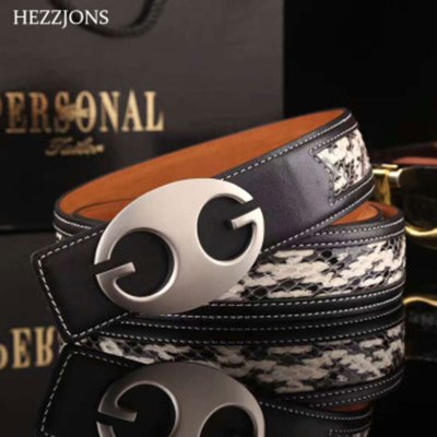 赫泽琼斯HEZZJONES原创手工蟒蛇皮皮带新款防过敏真皮男士腰带绅士商务休闲艺术品皮带黑色+银扣