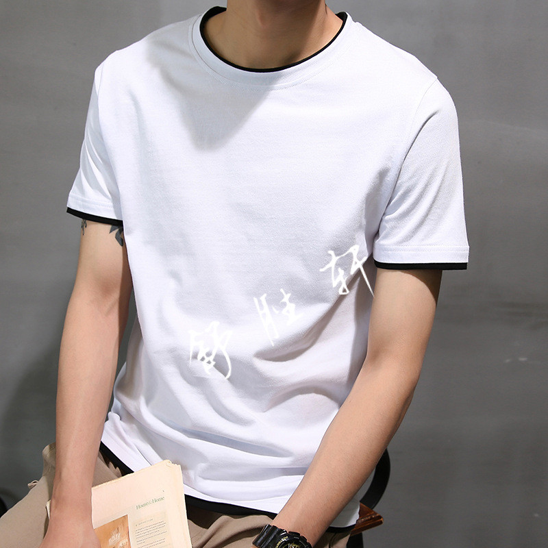 夏季港风百搭假两件短袖t恤男短袖韩版潮学生圆领打底衫