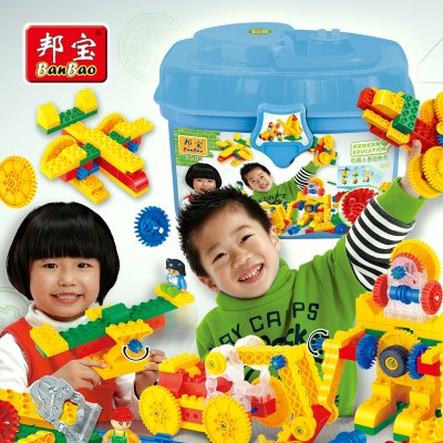 邦宝教育产品拼装积木儿童玩具大颗粒3岁以上STEAM幼儿园早教实践教材教具创客礼物齿轮系列6509（123颗粒2公仔）