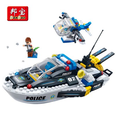 邦宝城市系列拼装积木儿童玩具新警察系列小颗粒5岁以上男孩女孩情景模拟生日礼物水上巡逻7012（337颗粒3公仔）