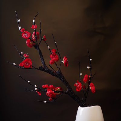 仿真花单支梅花假花干花束茶几花艺家居饰品客厅插花摆件-单支大红色梅花