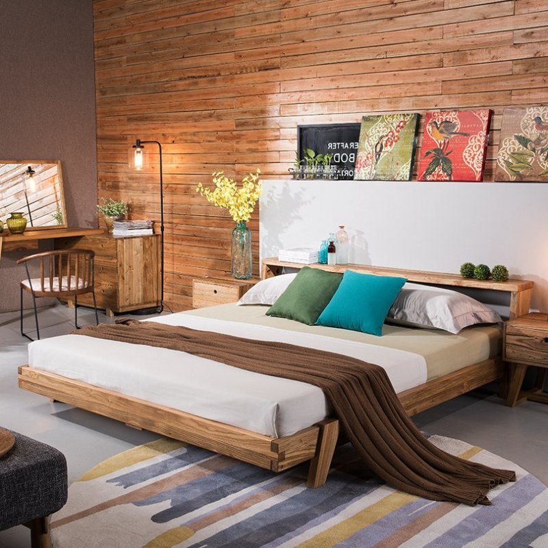 8米双人床小户型原木床木质床设计师家具