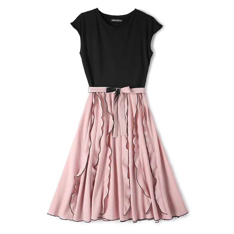 夏季女装新款 气质拼色花边假两件中长裙连衣裙 vansop连衣裙【价格