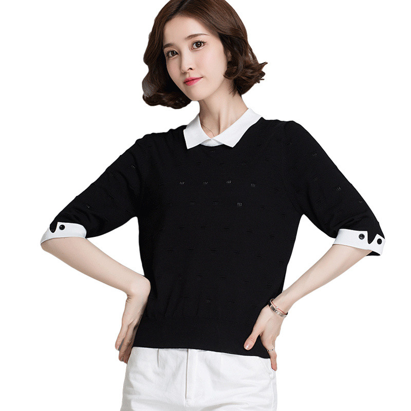 夏新款女装t恤女短袖冰丝针织衫宽松薄款体恤中袖t恤上衣薄款