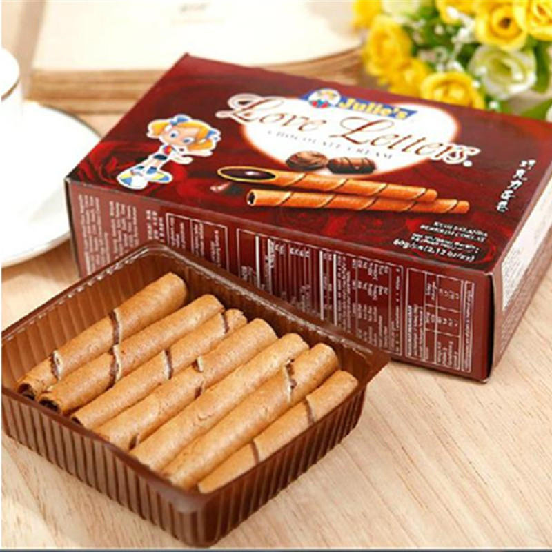 马来进口饼干零食julies/茱蒂丝巧克力蛋卷饼干120g/盒