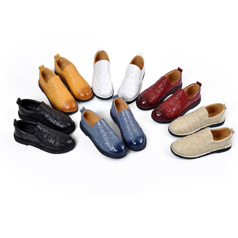 手工缝制真皮平底休闲鞋套脚懒人豆豆鞋牛皮防滑软底中老年女单鞋