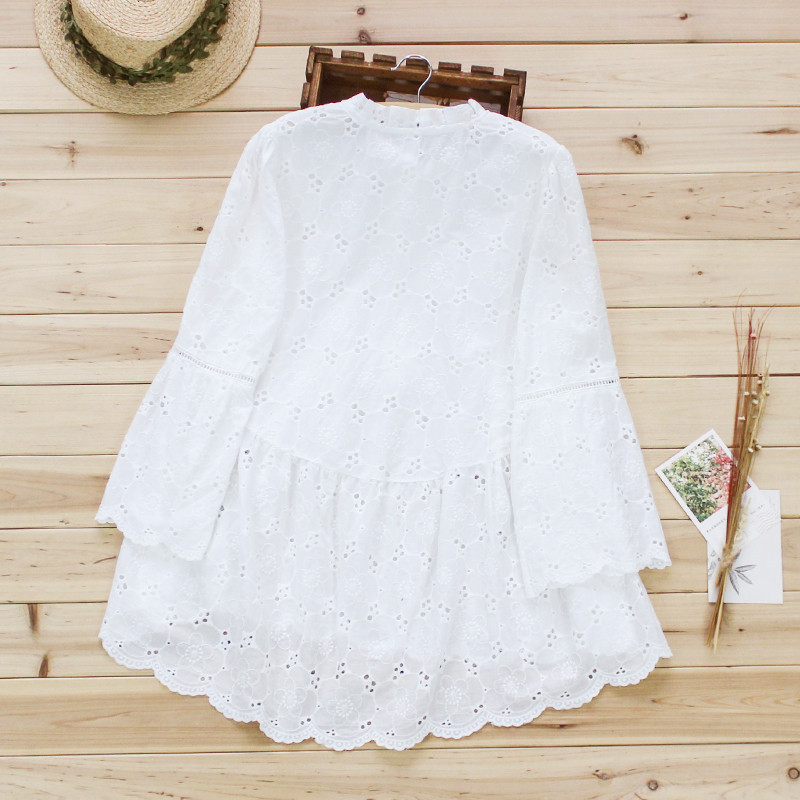 娉语秋款长袖娃娃衫女森女系小立领甜美学生上衣纯棉刺绣宽松a字衬衫