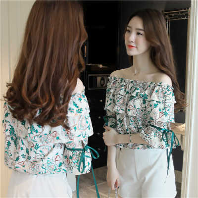 薇侣2017碎花雪纺衫女夏装新款韩版女装上衣