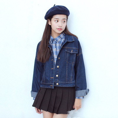 薇侣2017新品实拍韩版小清新短款牛仔小外套学院风夹克上衣