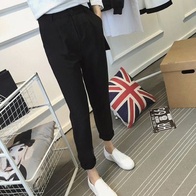 薇侣2017新品春季新款高腰显瘦哈伦宽松西装裤休闲裤九分小脚长裤女潮