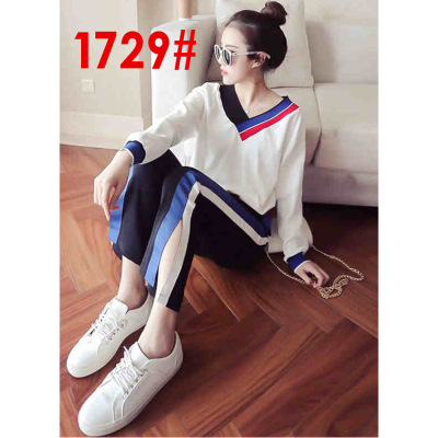 薇侣2017新品秋装新款女装v领长袖长裤运动服套装两件套春秋休闲运动套装
