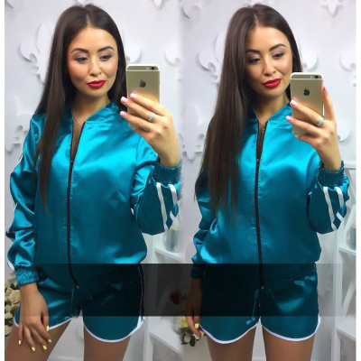 薇侣2017新品欧美女士夏季休闲运动短款套装