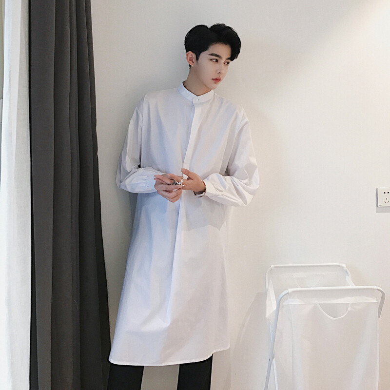 ctrlcity春季韩国ulzzang超长款男士宽松长袖衬衫夜店发型师灯笼袖