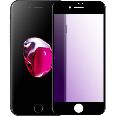 [送手机壳]轻万适用苹果8钢化膜iphone7全屏丝印黑色apple玻璃贴膜