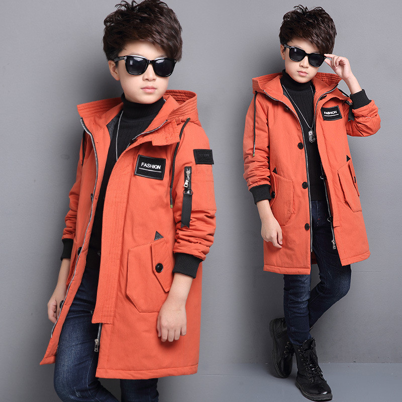 儿童装男童秋装中长款外套2017新款中大童冬装加厚男孩韩版风衣潮