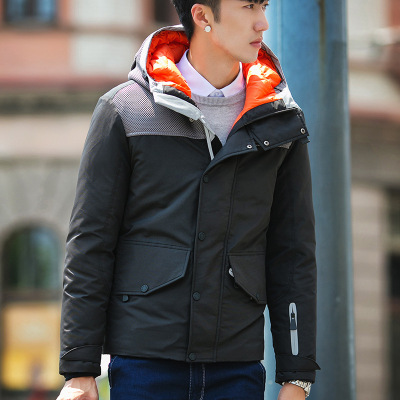 2017新款反季羽绒服男修身短款2017冬季新款韩版纯色加厚羽绒连帽外套