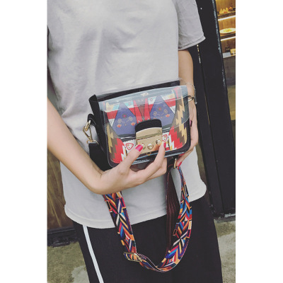 透明果冻包包女2017新款韩版涂鸦单肩迷你小方包宽肩带斜挎包