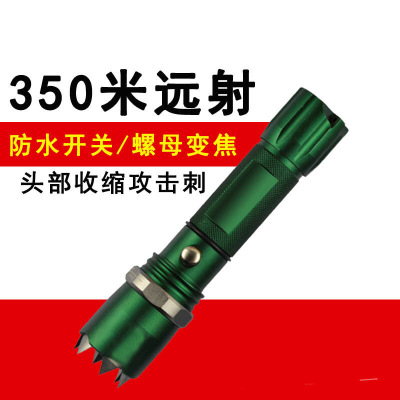 手电筒强光充电远射350米调焦户外家用迷你骑行防水防身打猎绿色手电+电池+充电器