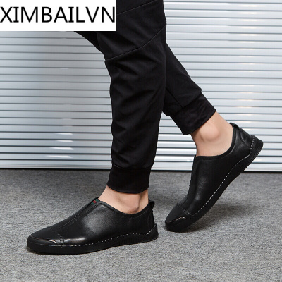 品牌夏季真皮板鞋男士小黑鞋平底英伦休闲皮鞋休闲鞋全黑男鞋黑色鞋子黑色